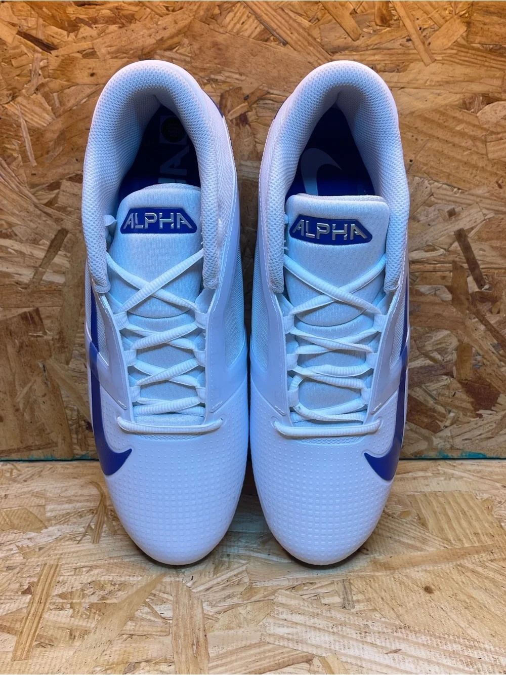 Nike Alpha Menace 4 Pro White Royal Blue Football Cleats FD7037-103 Men Size 10